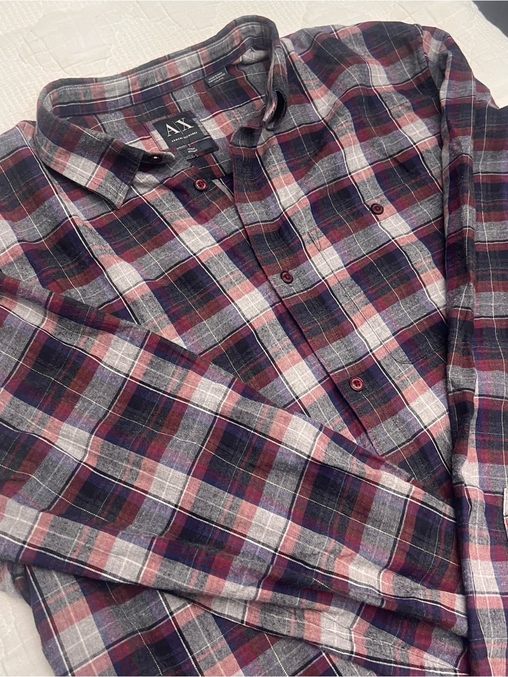 Armani Exchange Men's Burgundy, Gray & Navy Plaid Button-Down Shirt